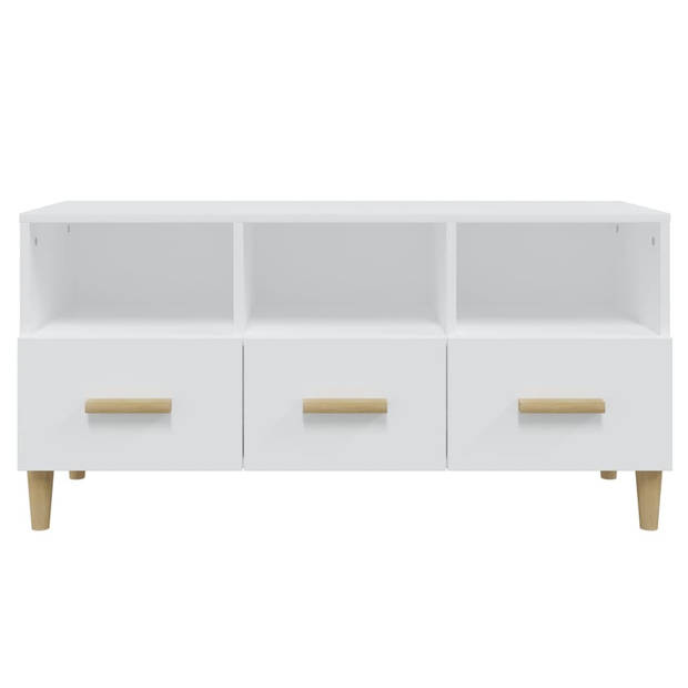 The Living Store TV-meubel Basic - Wit - 102 x 36 x 50 cm - Bewerkt hout en massief eucalyptushout