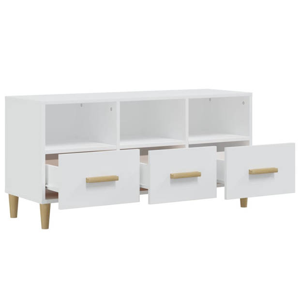 The Living Store TV-meubel Basic - Wit - 102 x 36 x 50 cm - Bewerkt hout en massief eucalyptushout