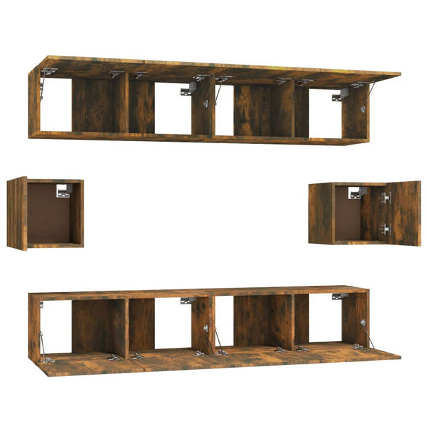 The Living Store Televisiemeubelenset - Klassiek - Gerookt eiken - 4x 80x30x30cm - 2x 30.5x30x30cm