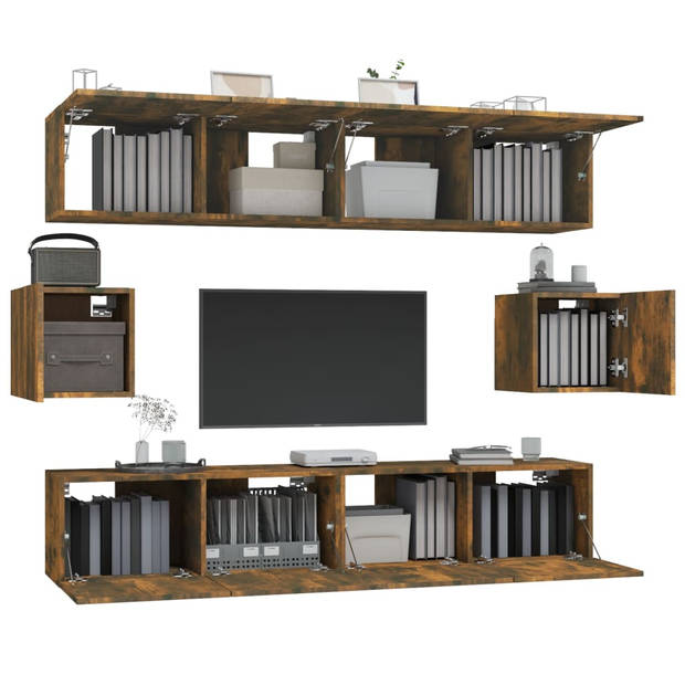 The Living Store Televisiemeubelenset - Klassiek - Gerookt eiken - 4x 80x30x30cm - 2x 30.5x30x30cm