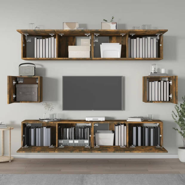 The Living Store Televisiemeubelenset - Klassiek - Gerookt eiken - 4x 80x30x30cm - 2x 30.5x30x30cm