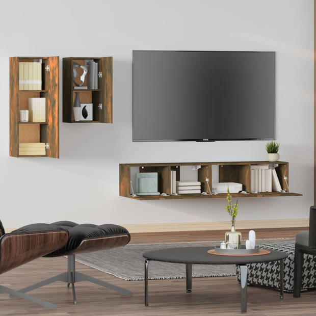 The Living Store Klassieke televisiekastenset - TV-meubel 30.5x30x90 cm - 30.5x30x60 cm - 80x30x30 cm - Gerookt eiken