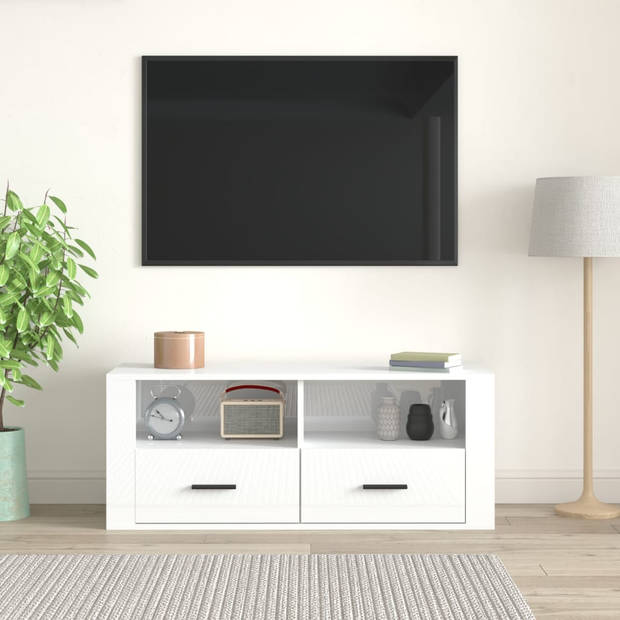 The Living Store Tv-kast - Klassiek - Media - 100 x 35 x 40 cm - Ken- Hoogglans wit bewerkt hout