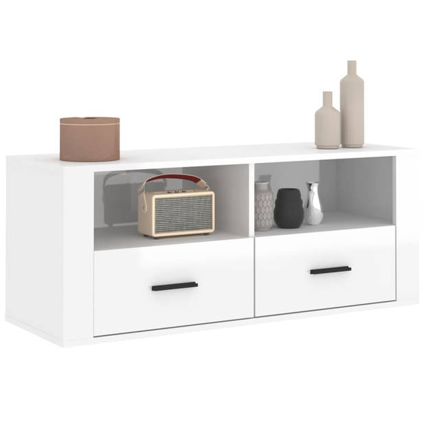 The Living Store Tv-kast - Klassiek - Media - 100 x 35 x 40 cm - Ken- Hoogglans wit bewerkt hout