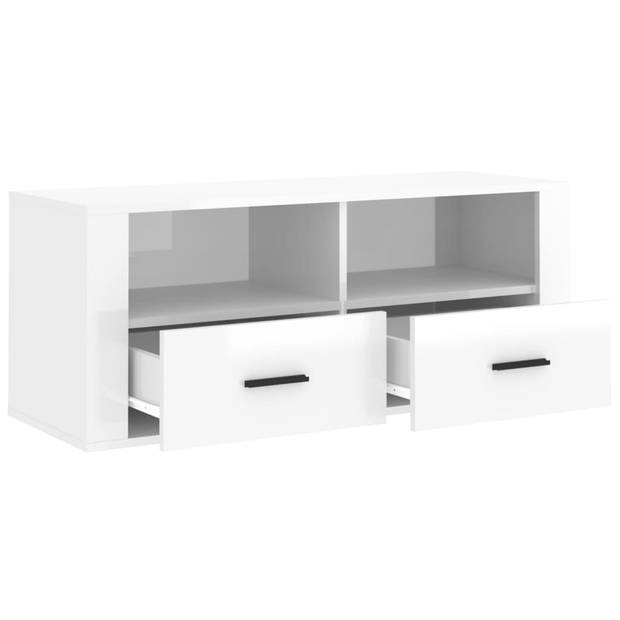 The Living Store Tv-kast - Klassiek - Media - 100 x 35 x 40 cm - Ken- Hoogglans wit bewerkt hout