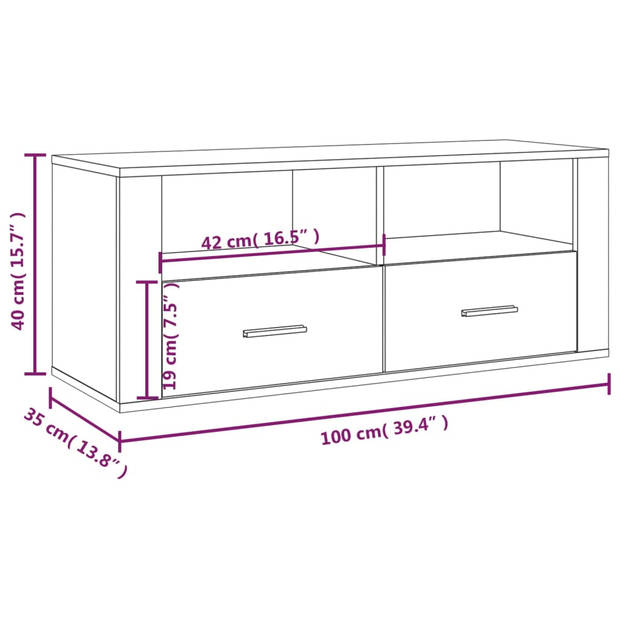 The Living Store Tv-kast - Klassiek - Media - 100 x 35 x 40 cm - Ken- Hoogglans wit bewerkt hout