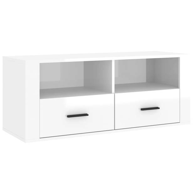 The Living Store Tv-kast - Klassiek - Media - 100 x 35 x 40 cm - Ken- Hoogglans wit bewerkt hout