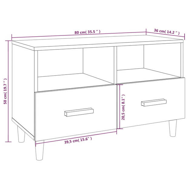 vidaXL Tv-meubel 80x36x50 cm bewerkt hout zwart