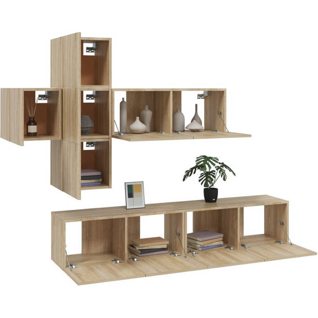 The Living Store Televisiemeubel Set - Sonoma Eiken - 4x30.5x30 cm + 3x80x30 cm (LxBxH)