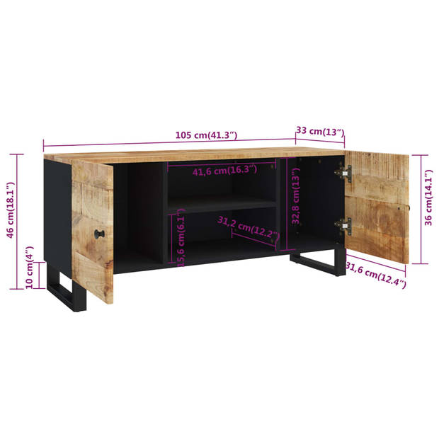 The Living Store Industrieel TV-meubel - Massief mangohout - 105 x 33 x 46 cm