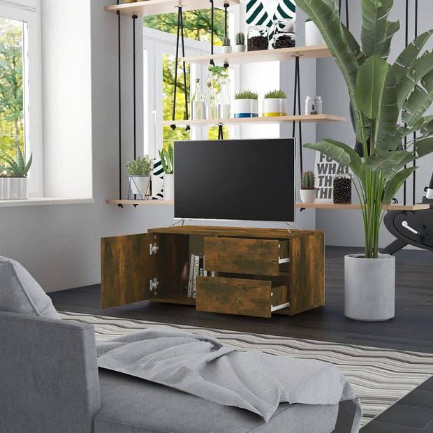 The Living Store TV-meubel Smoked Oak 80x34x36cm - Stevig en praktisch houten televisiemeubel