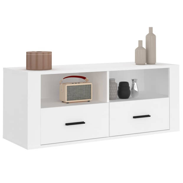 The Living Store Klassieke tv-kast - Hoge kwaliteit hout - Voldoende opbergruimte - Stevig blad - Wit - 100x35x40 cm