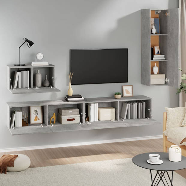 The Living Store TV Meubel Set - Betongrijs - 2x 100x30x30cm + 1x 60x30x30cm + 1x 30.5x30x110cm