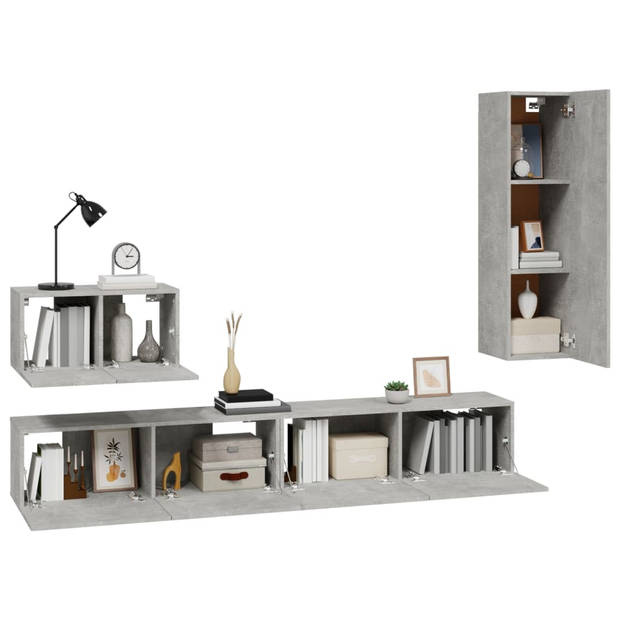 The Living Store TV Meubel Set - Betongrijs - 2x 100x30x30cm + 1x 60x30x30cm + 1x 30.5x30x110cm