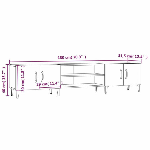 vidaXL Tv-meubel 180x31,5x40 cm bewerkt hout grijs sonoma eikenkleurig