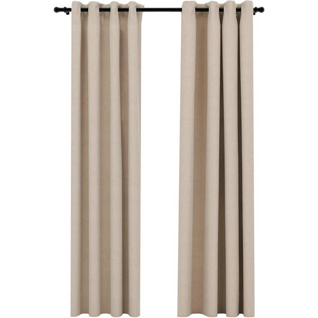 The Living Store Verduisterende Gordijnen Beige 140x225cm - 100% Polyester Linnen-Look