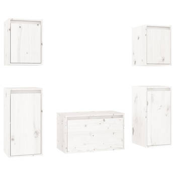 The Living Store TV-meubels - wit - massief grenenhout - set van 5 - 60 x 30 x 35 cm - klassiek design