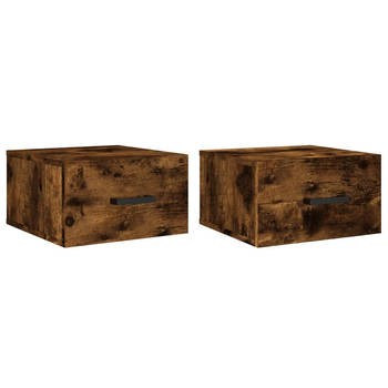 The Living Store Wandnachtkastje Smoked Oak 35x35x20 cm - Set van 2