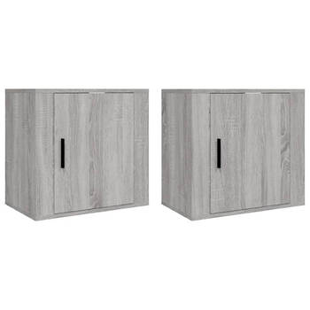 The Living Store Wandnachtkastjes - Grijs Sonoma Eiken - 50 x 30 x 47 cm - Set van 2