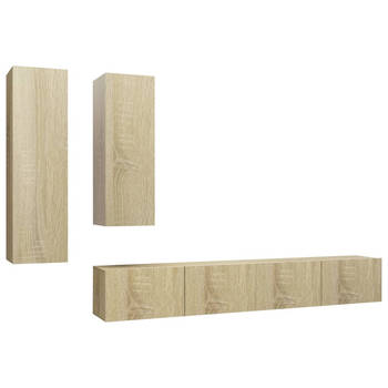 The Living Store Hangende TV-Kasten - Spaanplaat - Sonoma Eiken - 110 cm - 90 cm - 100 cm - Set van 4