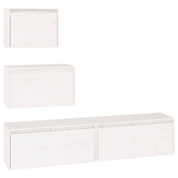 The Living Store Tv-meubelset - Hangkasten - Massief grenenhout - Wit - 45x30x35 cm - 60x30x35 cm - 80x30x35 cm