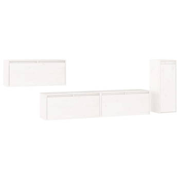 The Living Store Wandkasten - Massief grenenhout - Wit - Set van 3x 80x30x35cm - 1x 30x30x80cm