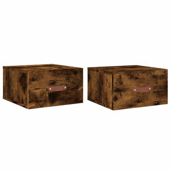 The Living Store Wandnachtkastjes - gerookt eiken - 35 x 35 x 20 cm - set van 2