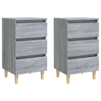 The Living Store Bedkastjes - Scandinavische charme - 3 lades - Grijs Sonoma Eiken - 40 x 35 x 69 cm