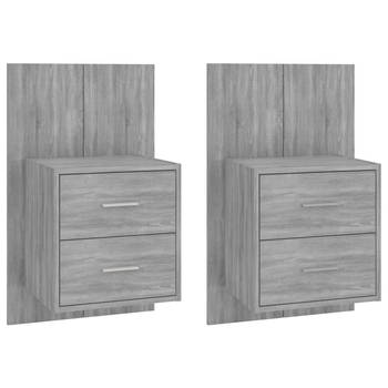 The Living Store Wandnachtkastjes - Grijs Sonoma Eiken - 48.5 x 32.5 x 80 cm - Bewerkt Hout