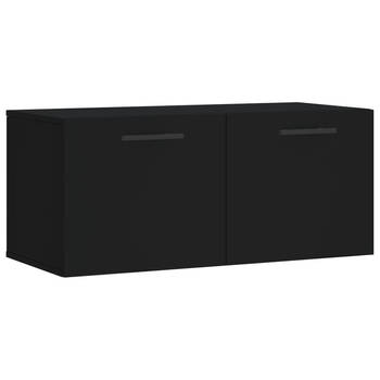 The Living Store Zwevende Wandkast - Zwart - 80 x 36.5 x 35 cm - Bewerkt Hout