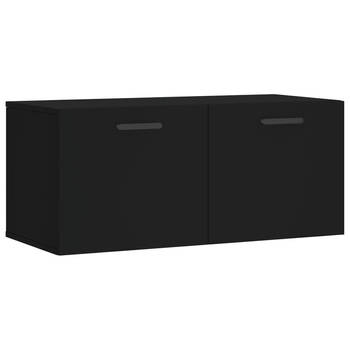 The Living Store Zwevende Wandkast - Zwart - 80 x 36.5 x 35 cm - Bewerkt hout