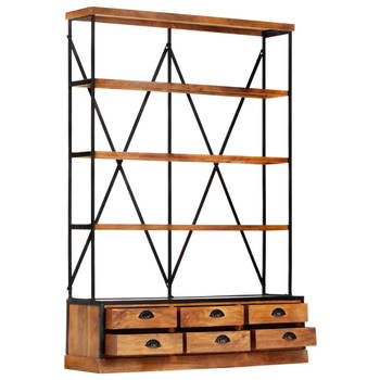 The Living Store 4-laagse boekenkast met 6 lades - 122 x 36 x 181 cm - Massief mangohout en gepoedercoat stalen frame