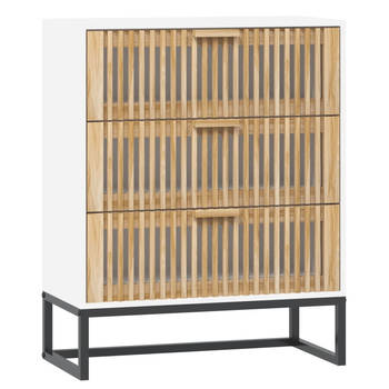 The Living Store Dressoir Retro - 60 x 30 x 75 cm - wit - bewerkt hout - massief grenenhout - inclusief handleiding