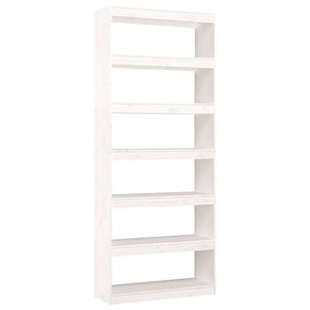 The Living Store Boekenkast Massief Grenenhout - 80 x 30 x 199.5 cm - Wit