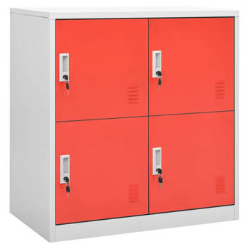 The Living Store Lockerkast - 90 x 45 x 92.5 cm - Staal - Met 4 lockers - Lichtgrijs en rood