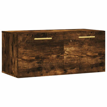 The Living Store Zwevende Wandkast - Gerookt Eiken - 80 x 36.5 x 35 cm - Bewerkt Hout