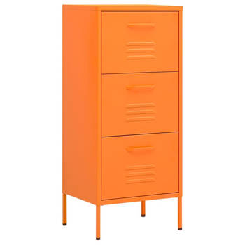 The Living Store Opbergkast Bijzetkast - 42.5 x 35 x 101.5 cm - Oranje Staal - 3-sectie kogelladegeleiders