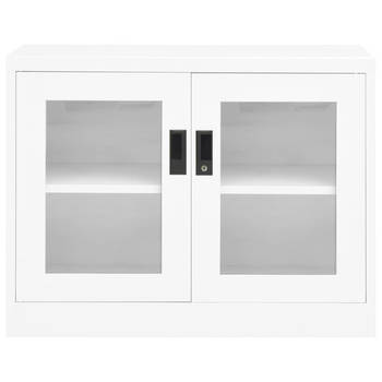 The Living Store Archiefkast - Staal en Gehard Glas - 90x40x70 cm - Wit