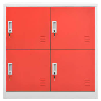 The Living Store Lockerkast - Staal - 90 x 45 x 92.5 cm - Lichtgrijs en rood