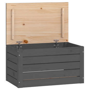 The Living Store Opbergdoos - Opbergbox Massief Grenenhout - 59.5 x 36.5 x 33 cm - Grijs