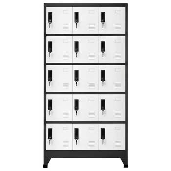 The Living Store Lockerkasten - Stalen opbergkast - Antraciet/Wit - 90x40x180 cm - 15 afsluitbare deuren