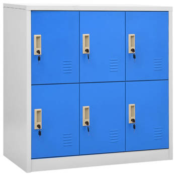 The Living Store Lockerkasten - Opbergkast van staal - 90 x 45 x 92.5 cm - 6 lockers - Lichtgrijs en blauw - Geschikt
