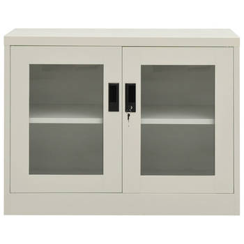 The Living Store Archiefkast - 90 x 40 x 70 cm - Duurzaam staal - Gehard glas - Lichtgrijs