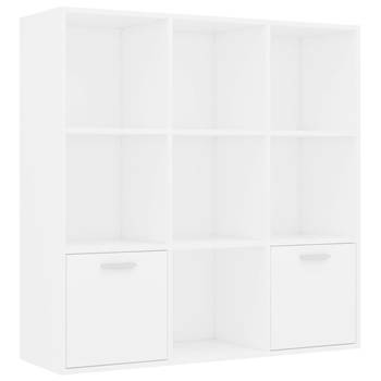 The Living Store boekenkast - wit - spaanplaat - 98 x 30 x 98 cm - met 7 open kubussen en 2 deuren