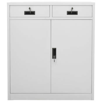 The Living Store Archiefkast - Staal - 90x40x102 cm - 2 verstelbare schappen - 2 lades - Lichtgrijs