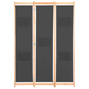 The Living Store Kamerverdeler Grijs 120x170x4 cm met 3 Panelen - Houten Frame en Stoffen Schermen