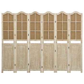 The Living Store Kamerscherm Vintage-Stijl - 214x165 cm - Bruin hout - Stof (40% katoen - 60% linnen)