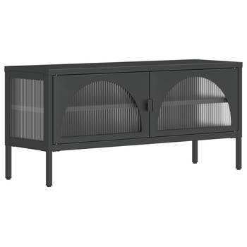 The Living Store TV-meubel - Elegant en praktisch - 105 x 35 x 50 cm - Gepoedercoat staal en glas met geribbeld reliëf