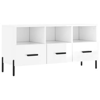 The Living Store Televisiekast Trendy - TV-meubel met 3 vakken en 3 lades - 102 x 36 x 50 cm - Hoogglans wit