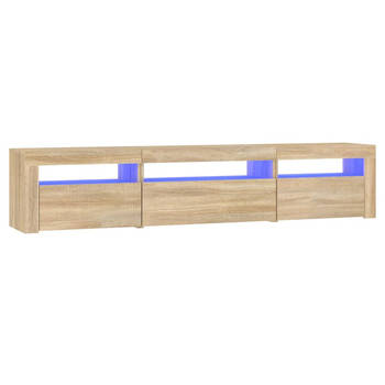 The Living Store TV-meubel - Sonoma eiken - 195 x 35 x 40 cm - Met RGB LED-verlichting